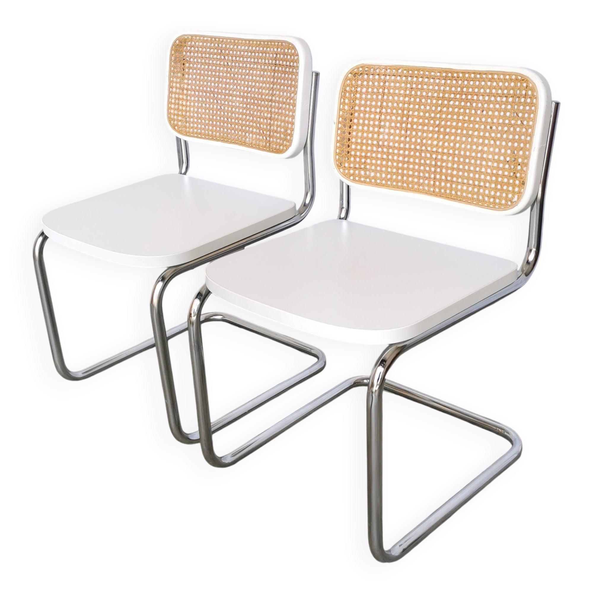 Set of 2 Vintage Cesca Chairs: Marcel Breuer Chrome & Cane, 1970s Mid-Centu