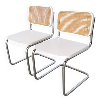 2 chaises Cesca par Marcel Breuer en métal chromé, bois et rotin, années 1970