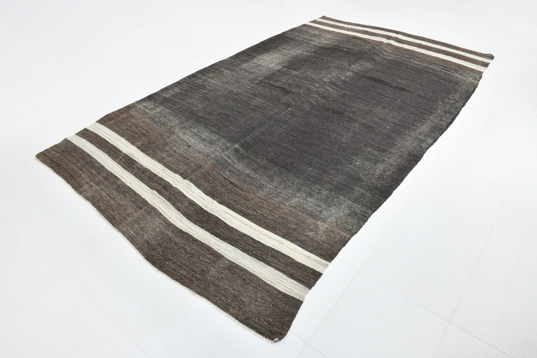 6x10 Brown & Beige Handmade Wool Kilim Rug, 195x324Cm