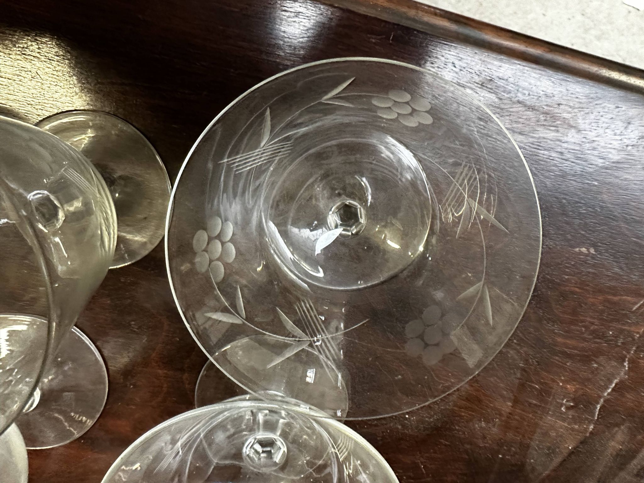 Art Nouveau Set of 32 Crystal Glasses - Engraved and Frosted Floral Pattern