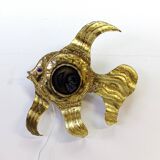 Henri Fernandez, Brass Fish Wall Lamp, Signed