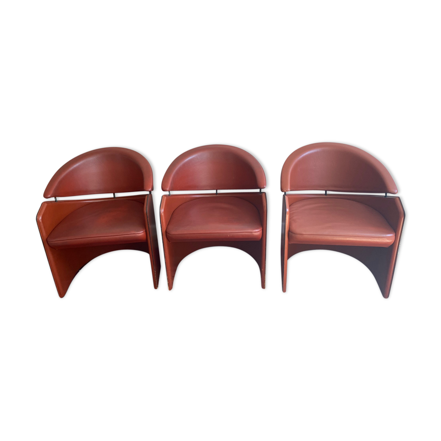Series of three armchairs gondolas of Matteo Grassi leather edge