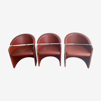 Série de trois fauteuils gondoles de Matteo Grassi cuir bordeau