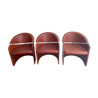 Série de trois fauteuils gondoles de Matteo Grassi cuir bordeau