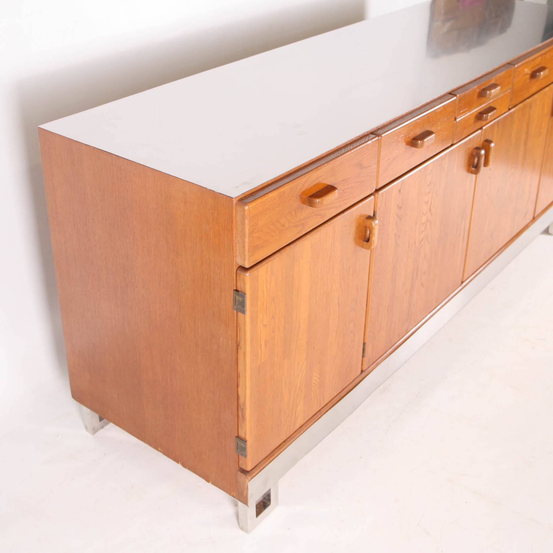 Oak and brushed metal sideboard