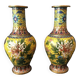 Pair of cloisonne enamel vases with japanese floral decor