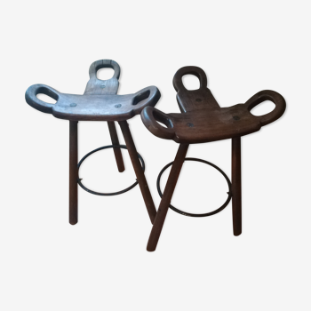 Pair of Spanish Marbella brutalist bar stools