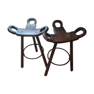 Pair of Spanish Marbella brutalist bar stools