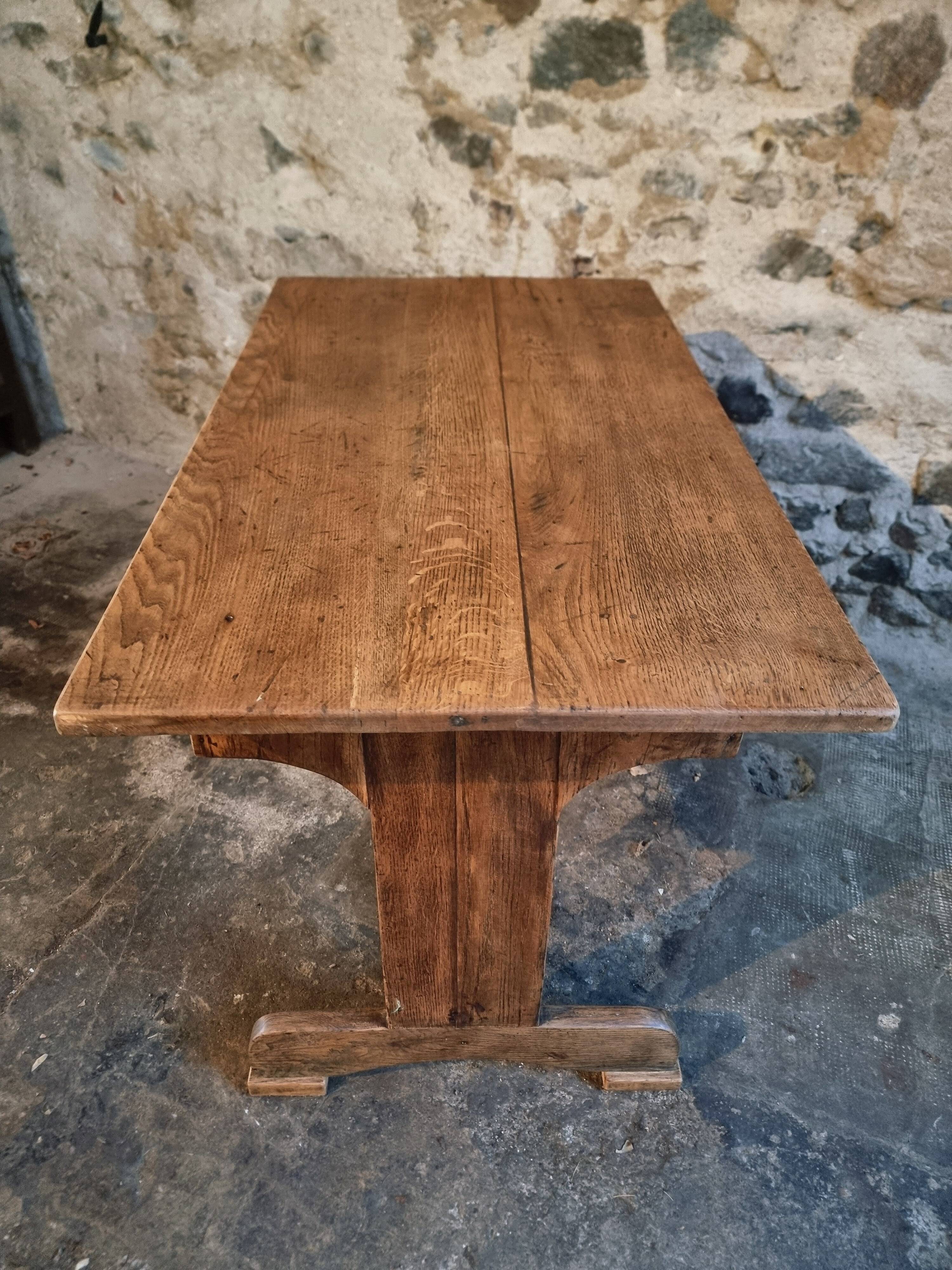 Antique trestle table in oak – France early 20th century – 110 cm