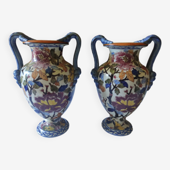 Faience vases Gien peony decoration