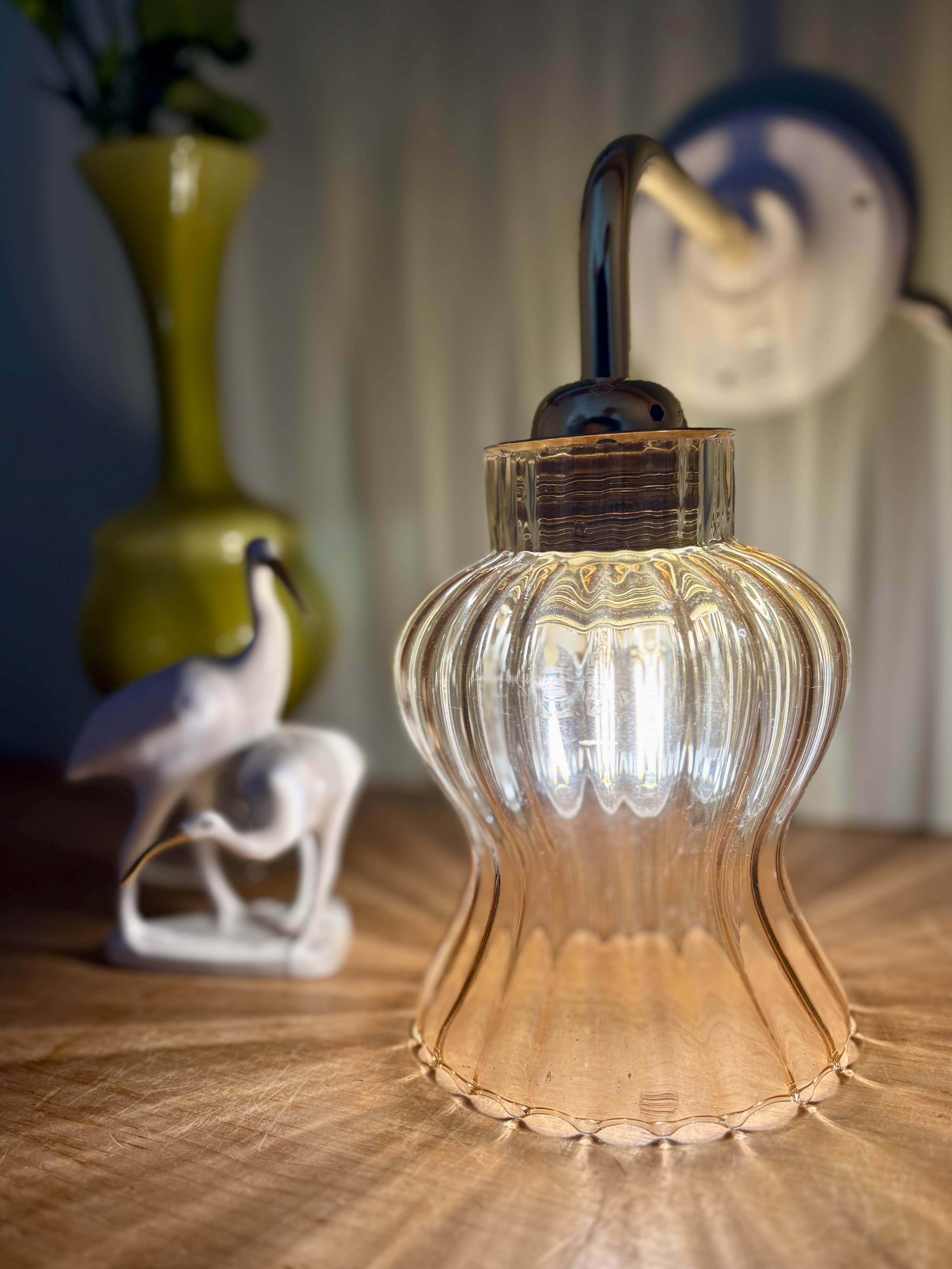 Vintage tulip angled wall light in amber glass