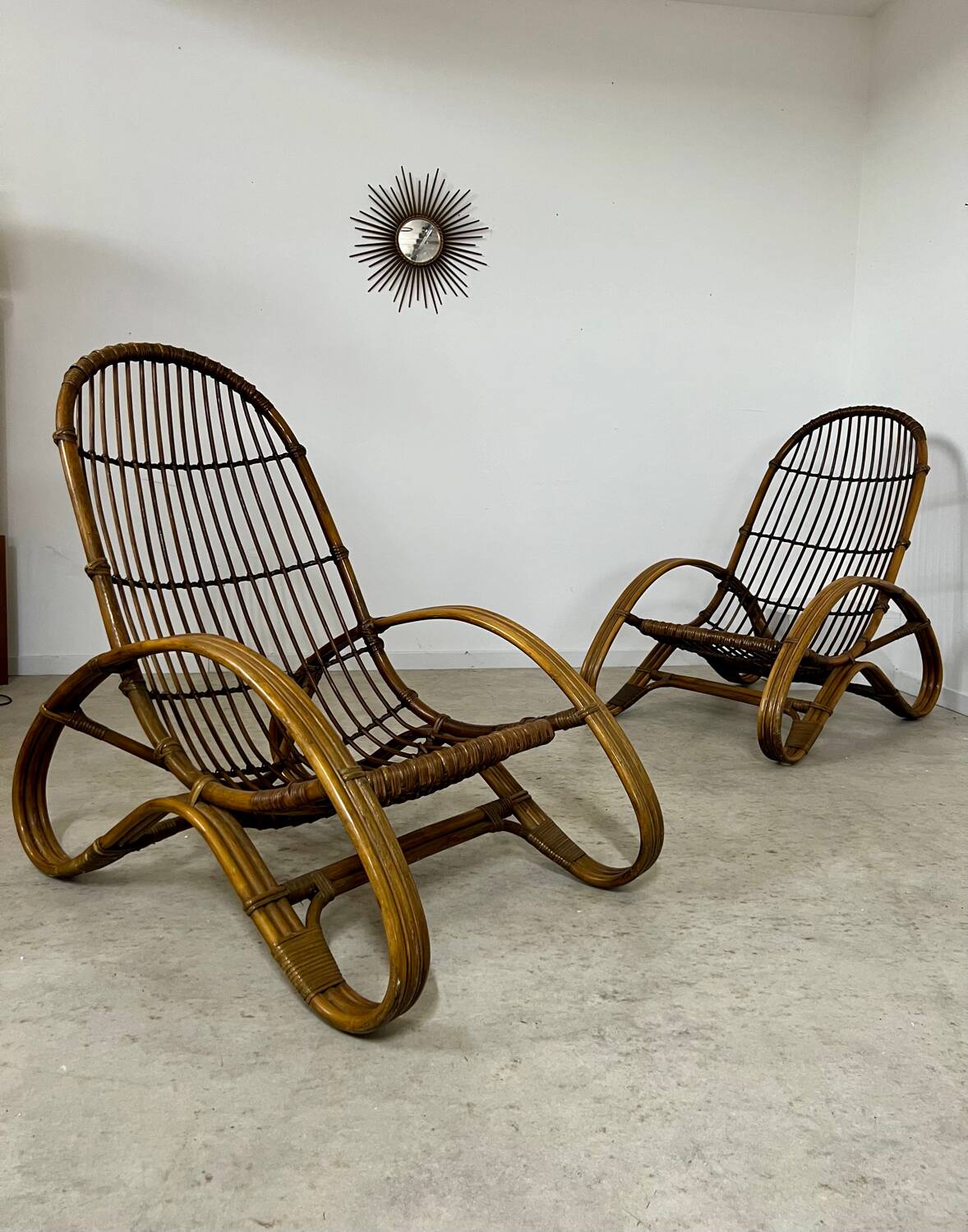 Set of 2 rattan lounge chairs armchairs Italian design from the 60s vintage rattan