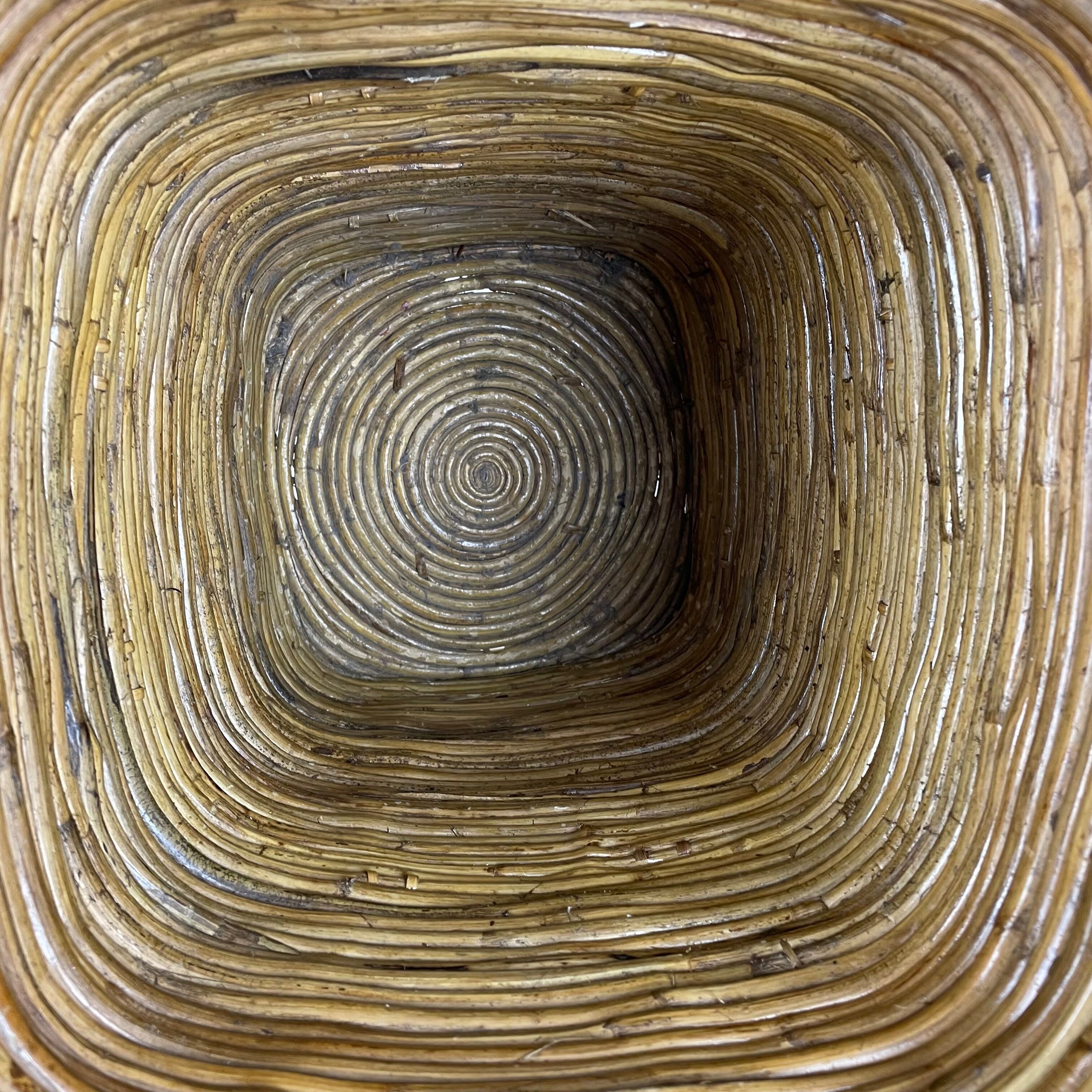 Aubock style rattan and brass bauhaus waste bin France 1960s