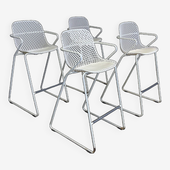 Ensemble de 4 chaises hautes Grosfillex en acier et résine blanche