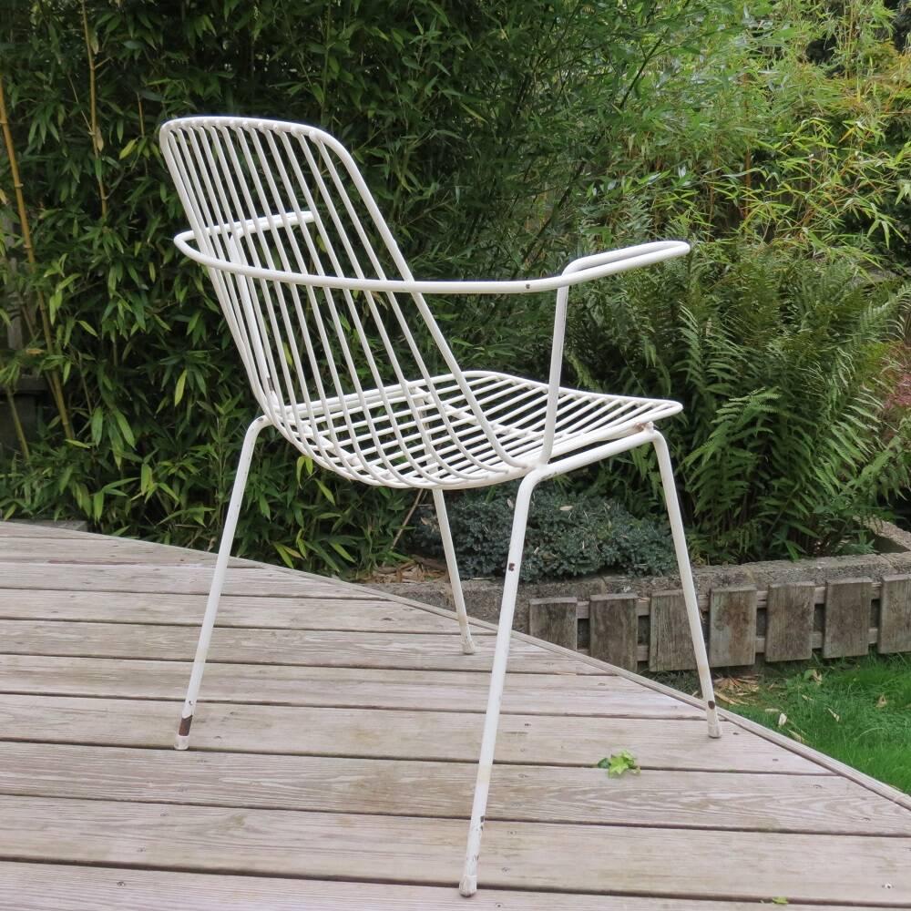 1960s Mid-century White Metal Garden Chair