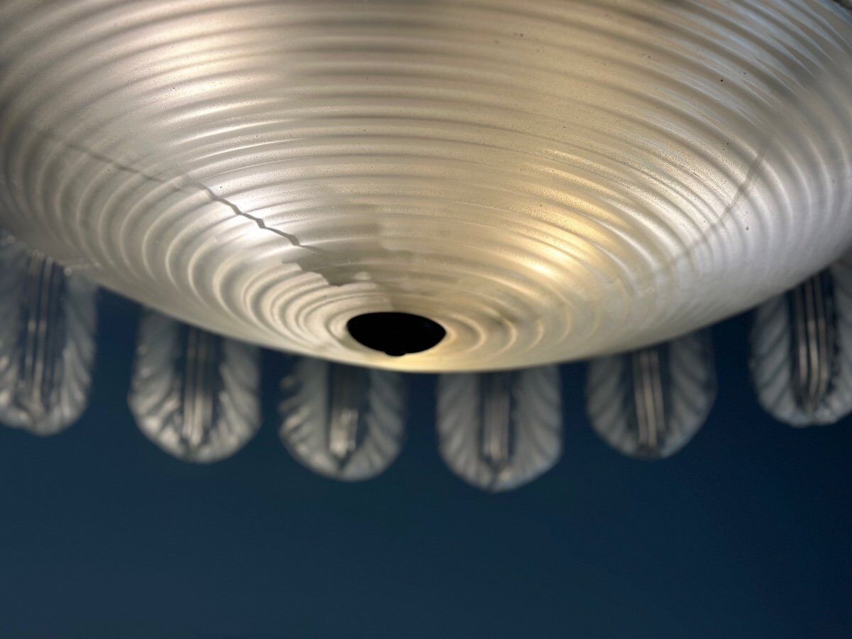 Lustre fontaine vénitien en verre de Murano incolore vert 1940