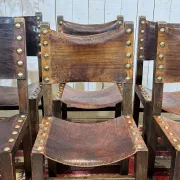 Set of 6 English chairs in oak and fine leather from the late 19th century.