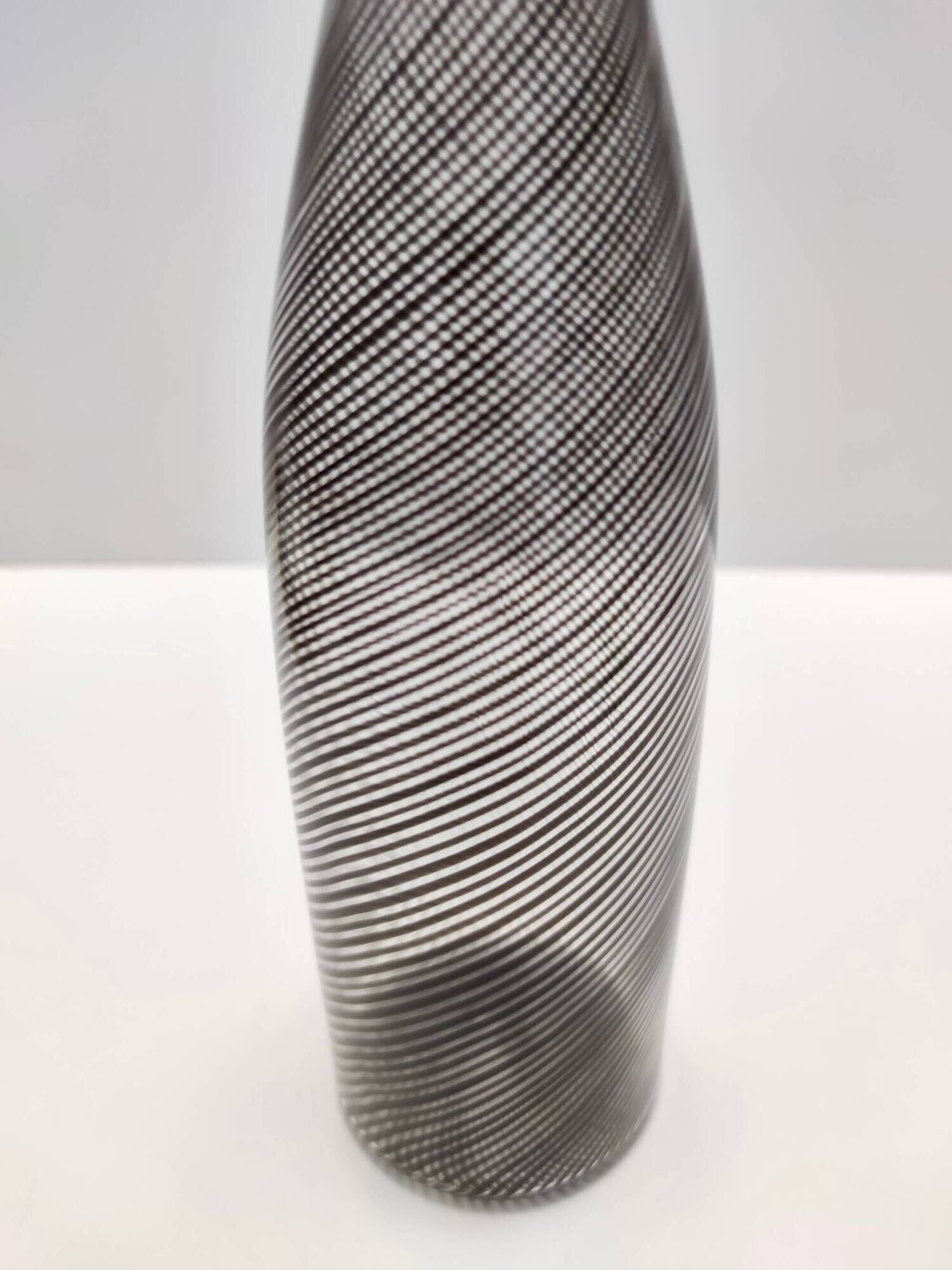 Black Murano Glass Bottle Vase "Mezza Filigrana" by Martens for Aureliano T