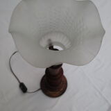 Table lamp, wooden foot turned walnut color