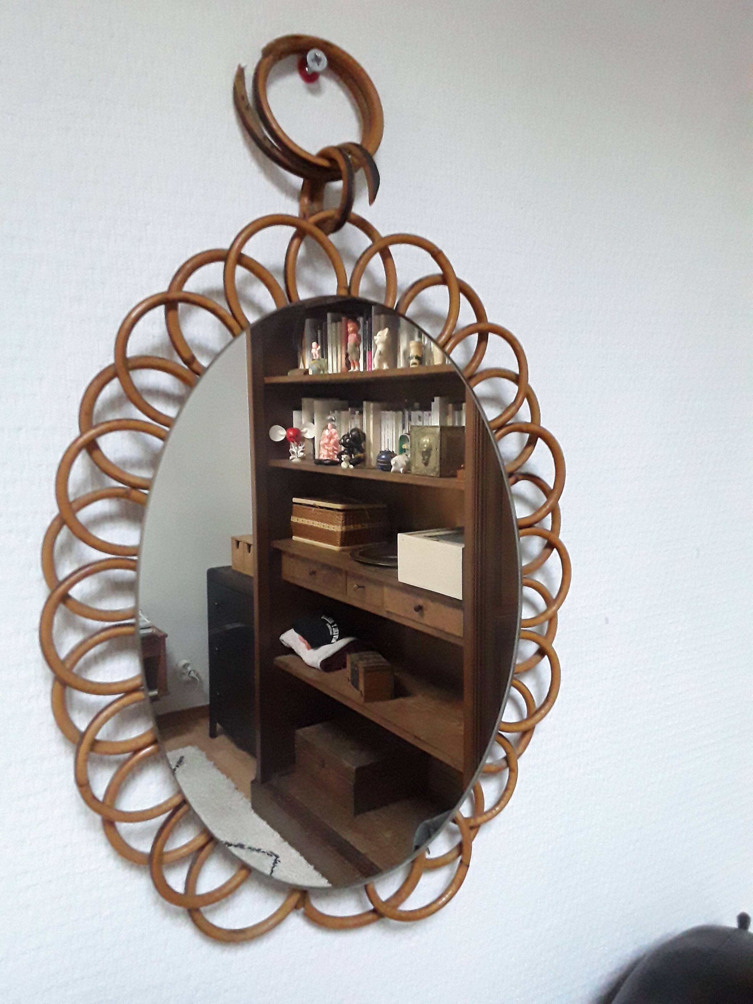 Miroir marguerite vintage en rotin