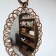Miroir marguerite vintage en rotin