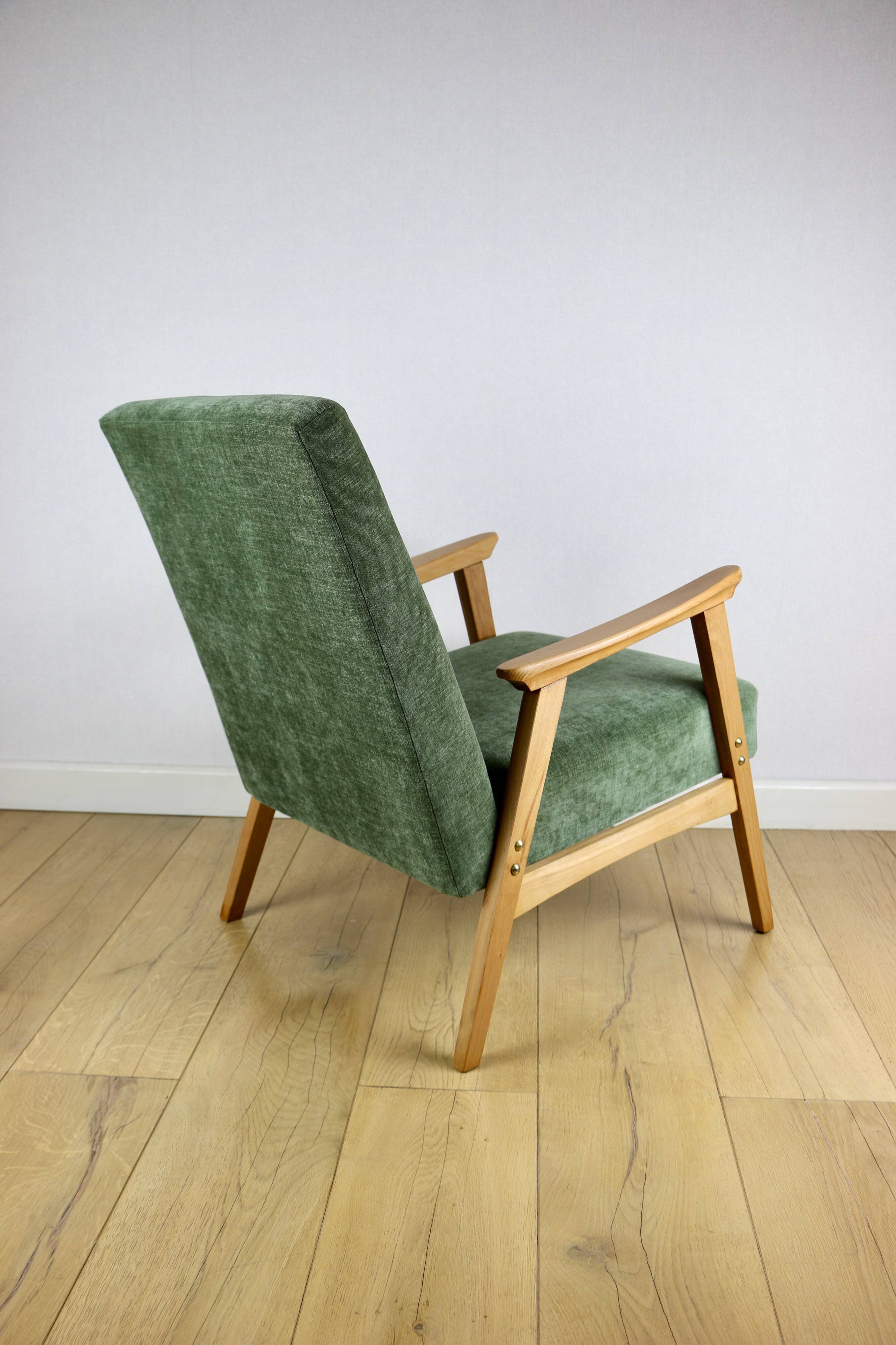 Classic armchair green olive structural light wood