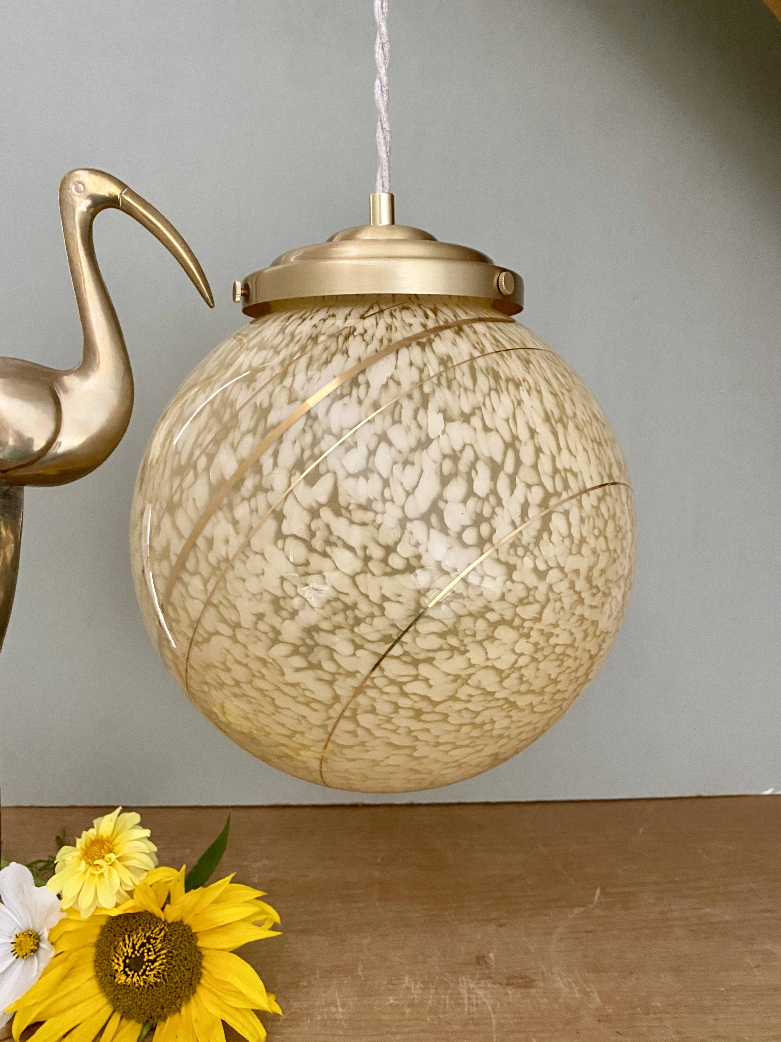 Vintage globe pendant light in yellow and gold clichy glass XXL