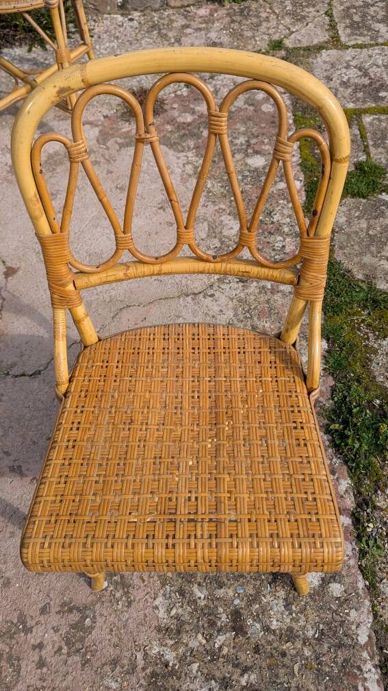 set of 4 vintage bamboo and rattan chairs