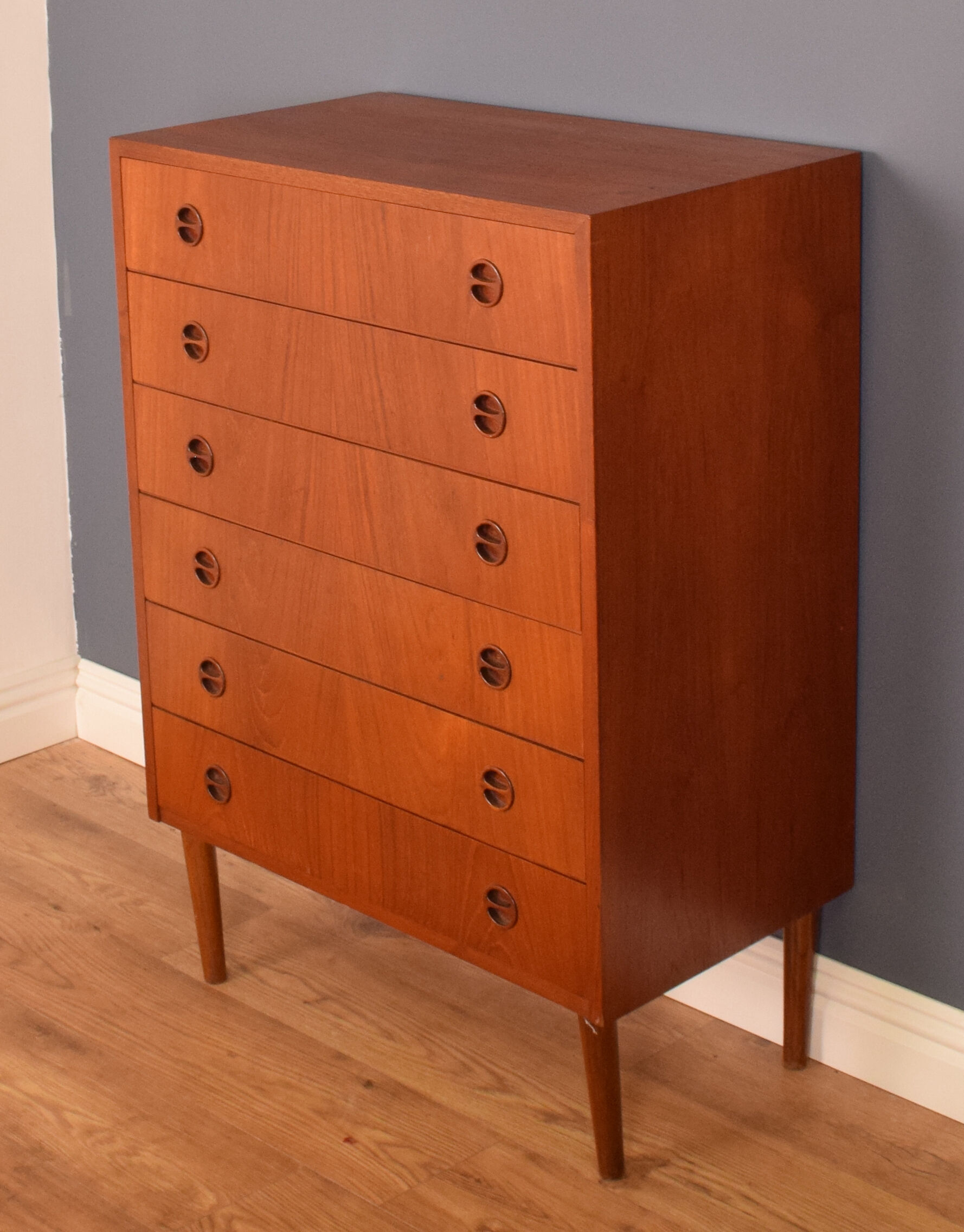 Restored Danish Teak Retro 1960s Tall Chest Of Drawers