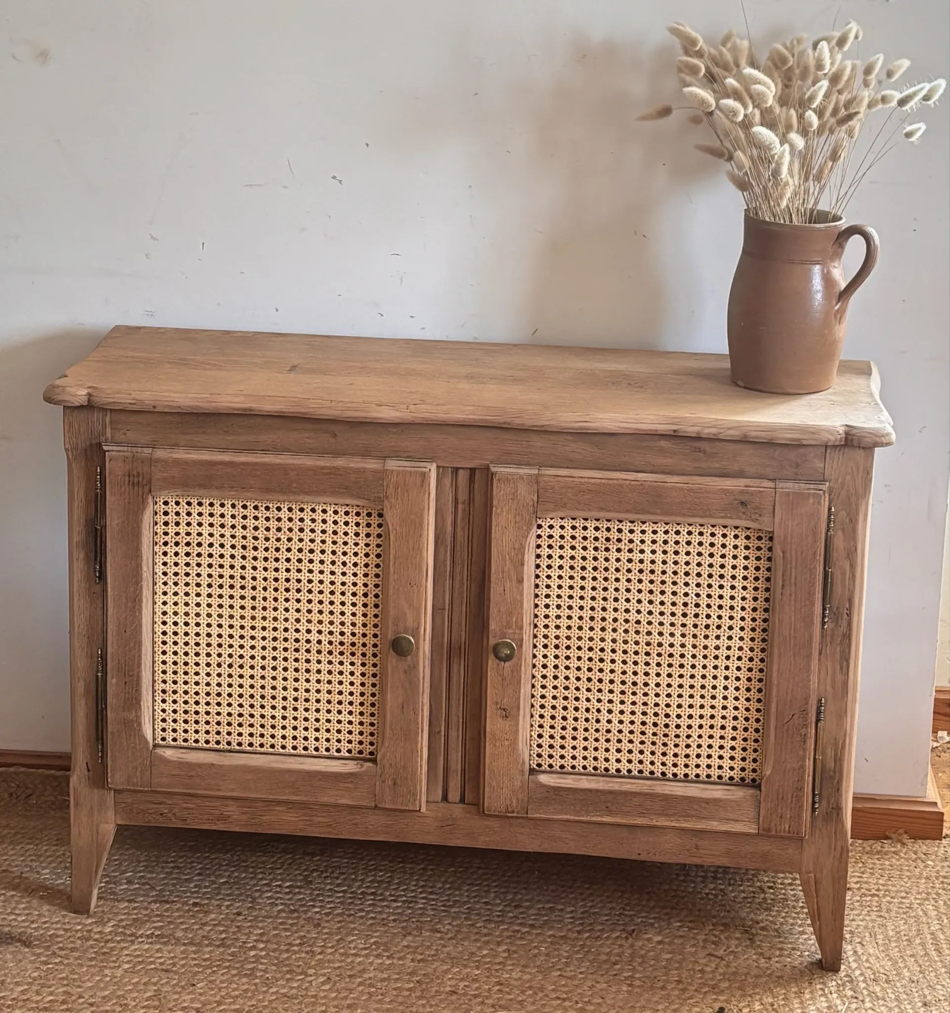 Old solid oak TV cabinet with cane - entrance cabinet