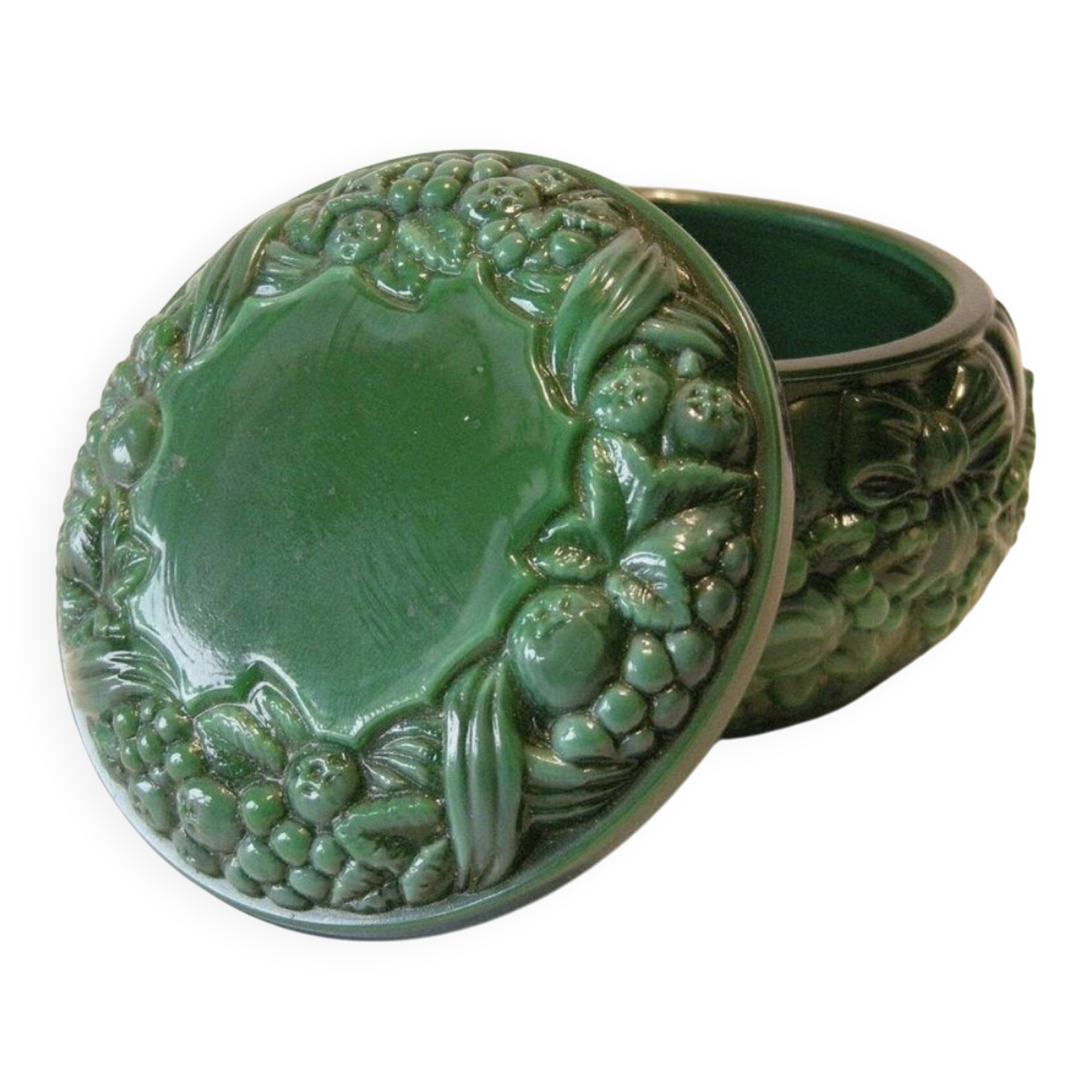 Art Deco box in malachite glass in the style of Schlevogt/collection Ingrid