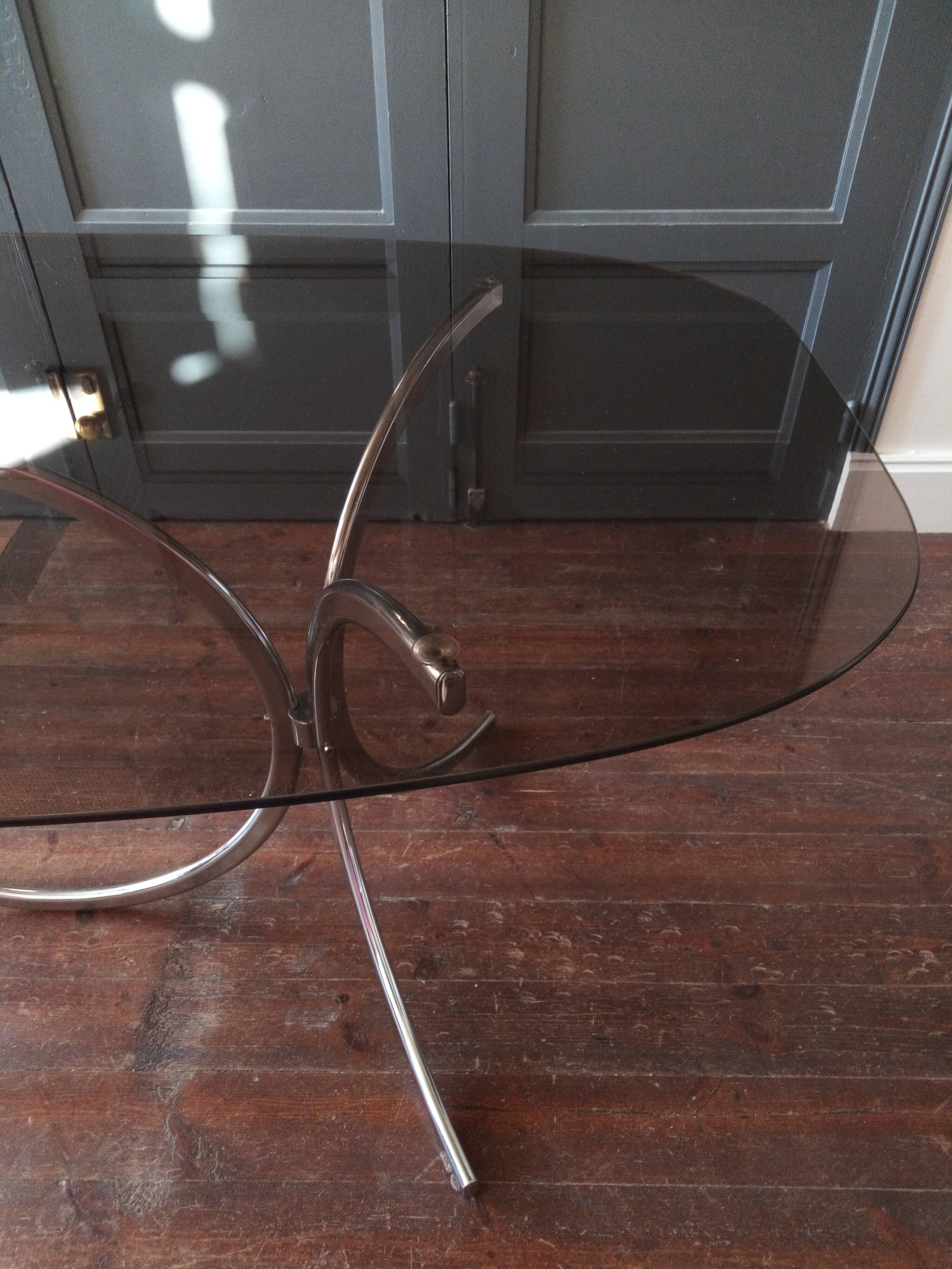 Vintage dining table chrome glass and metal