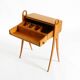 1950s ash wood sewing box, with a hinged top, multiple compartments