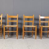 Mid century oak and wicker dining chairs, set of 4