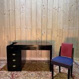 Bureau laqué noir de style Art Déco et sa chaise