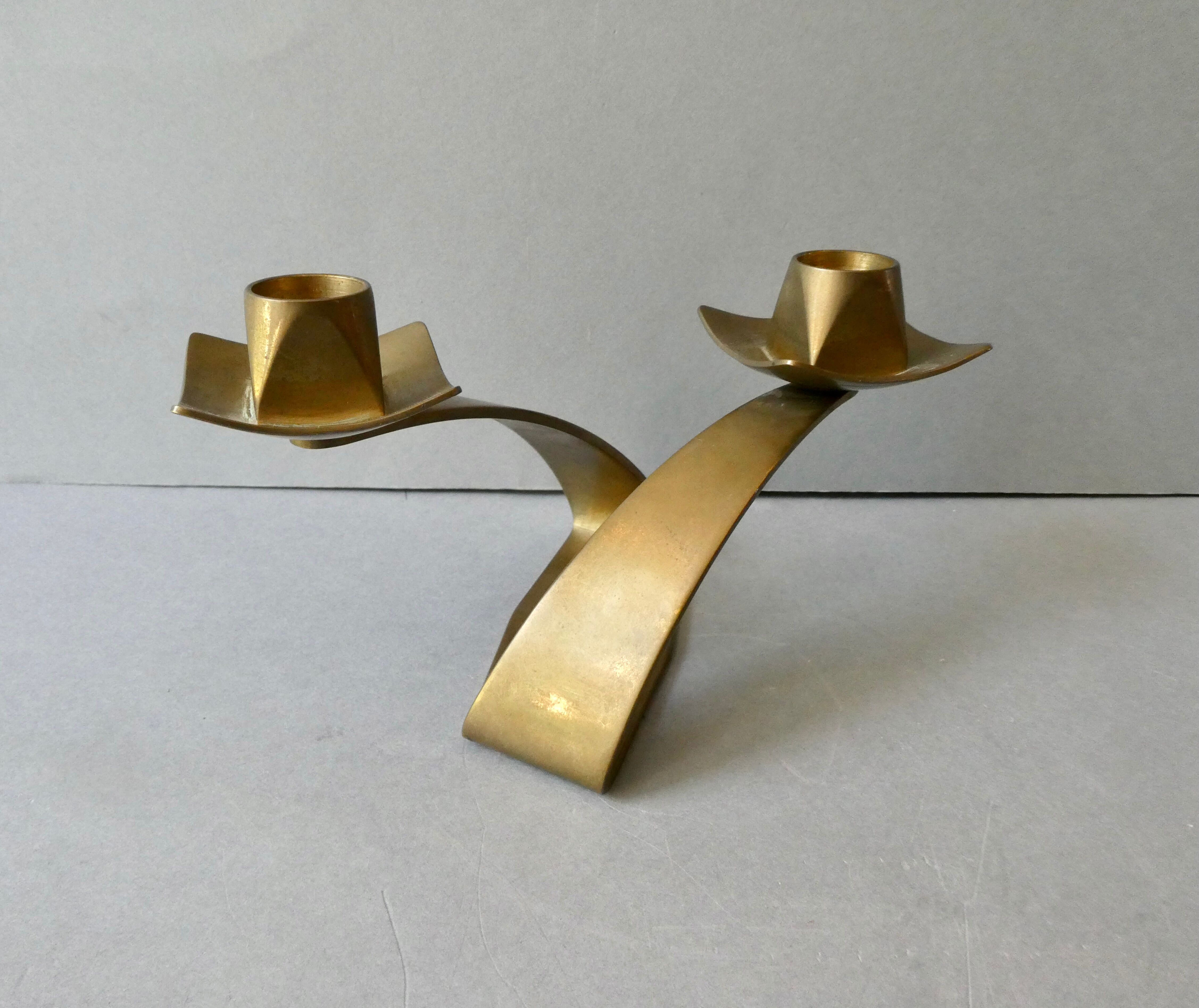 Double brass candle holder