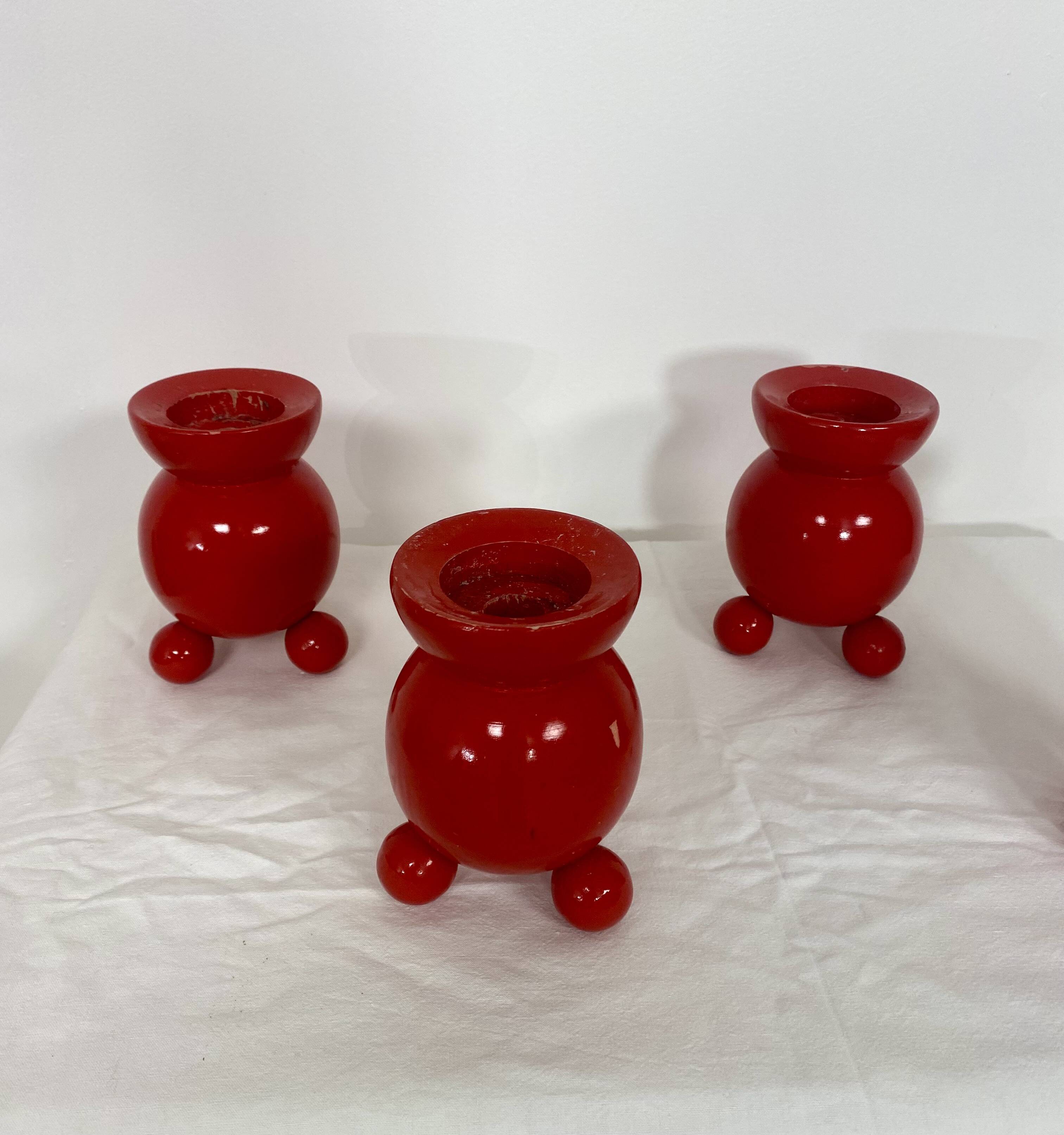 Set of 4 Swedish wooden candlesticks – 1950s