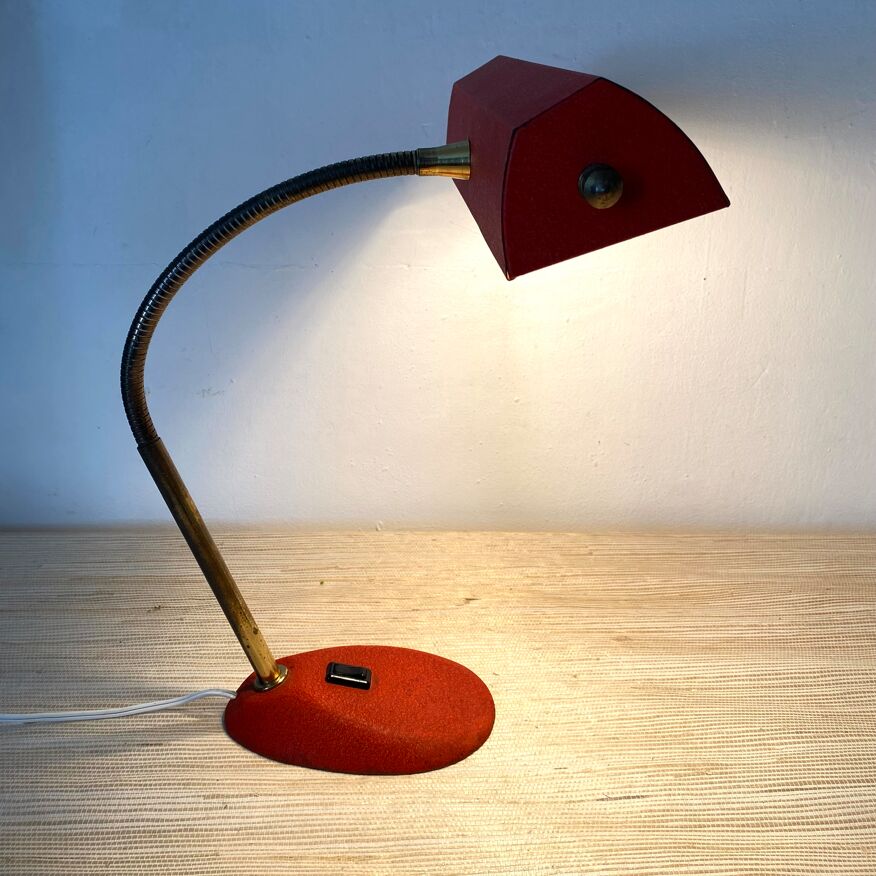 Lampe de table flexible articulé orange vintage années 60 reflecteur  industriel