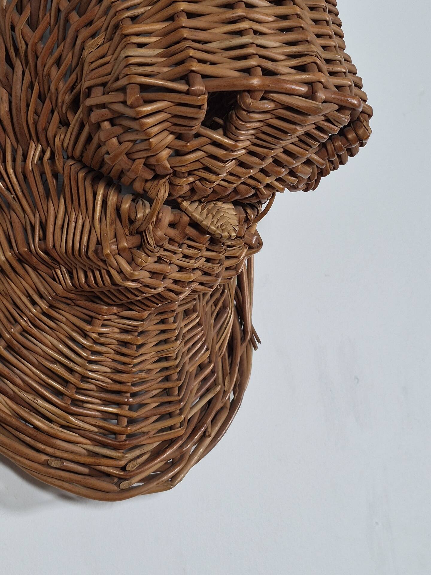 Vintage mid century wicker bull head sculpture