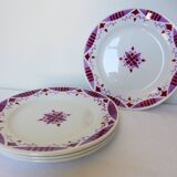 4 flat ironstone plates from Moulin des Loups and Hamage, Madeleine model
