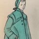 Painting painting fashion drawing women with blue coat years 30-50