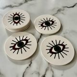 Lot of 6 ethnic ceramic coasters with eye design.
