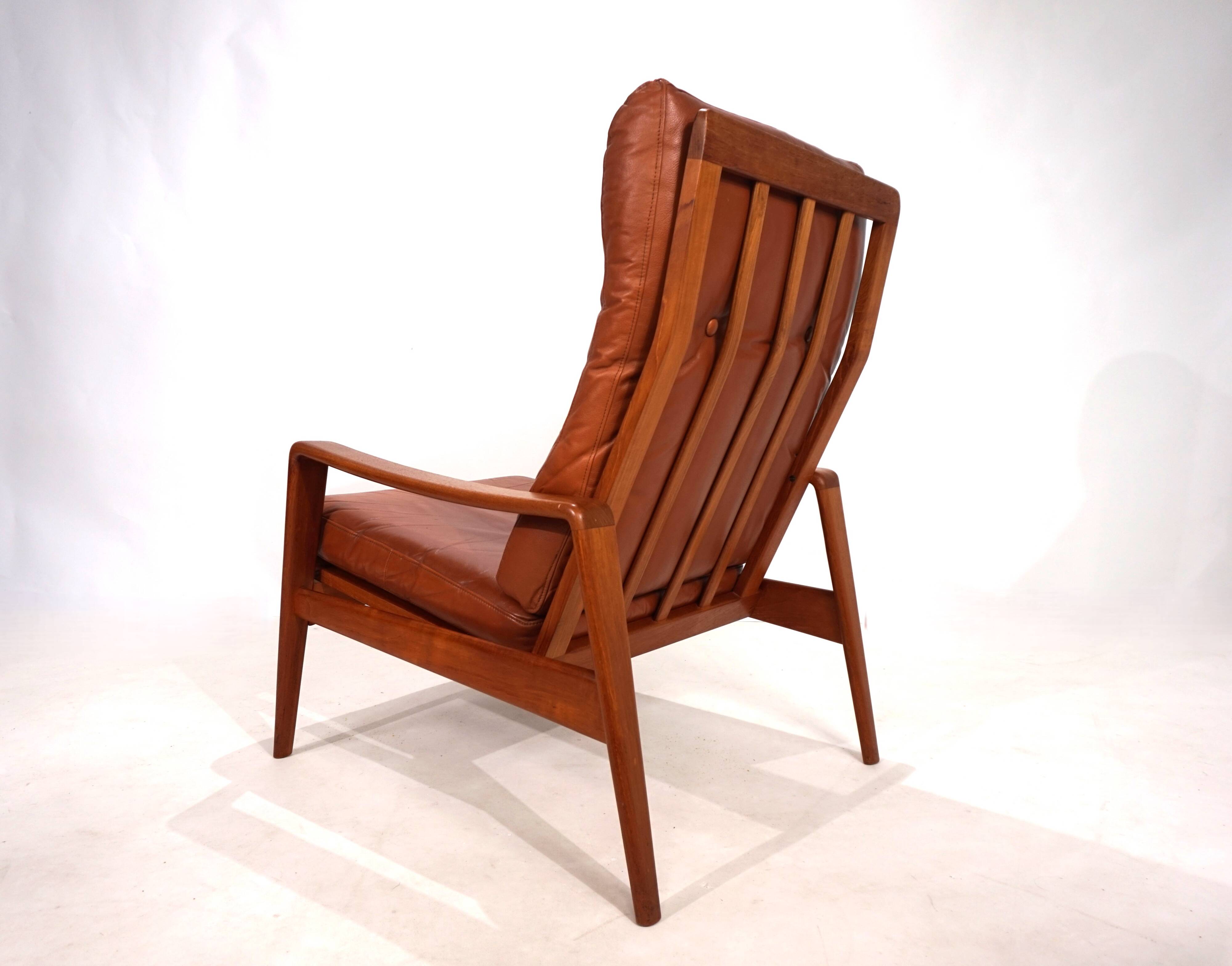 Fauteuil en cuir teck Komfort par Arne Wahl Iversen, 1960