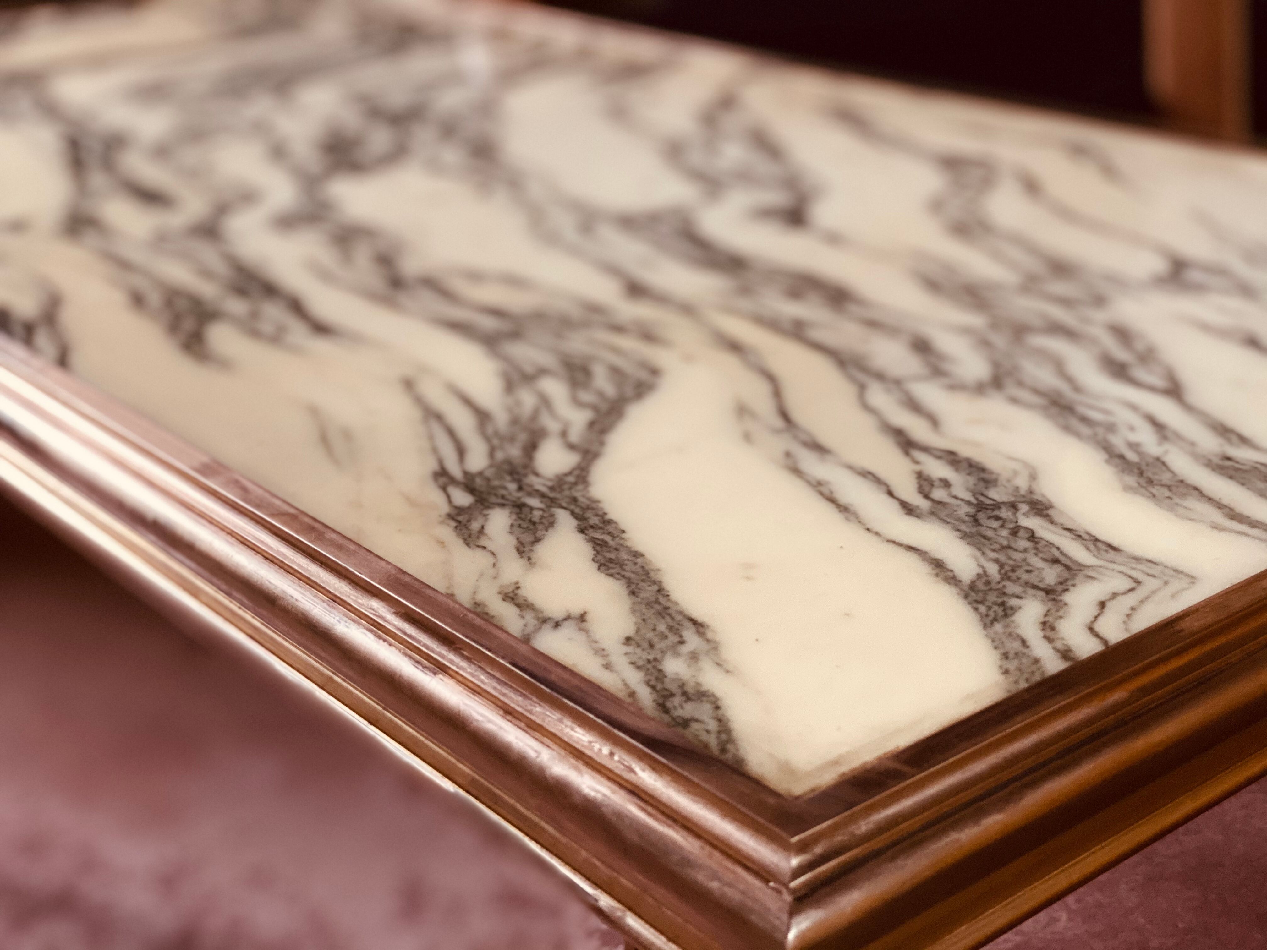 A mid-century marble top and brass frame coffee and cocktail table, circa 1960s