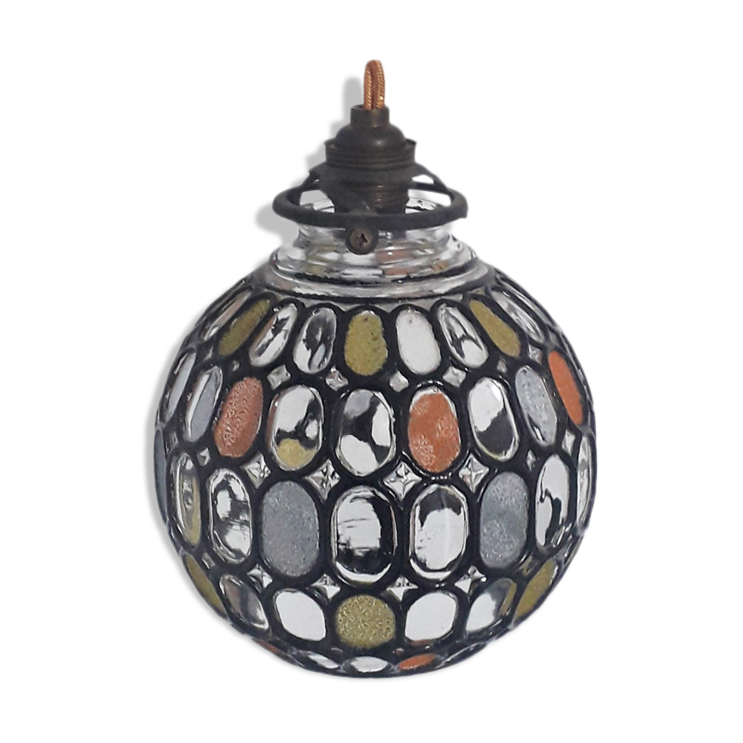 Old art deco pendant lamp - Partitioned and colored glass globe - 1930
