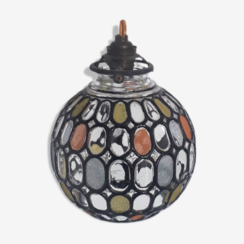 Old art deco pendant lamp - Partitioned and colored glass globe - 1930
