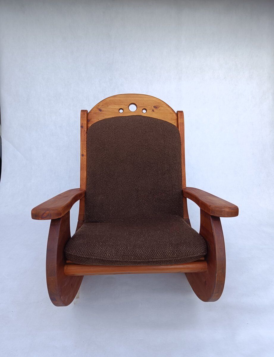 Large brutalist pine rocking chair from Wasa, 1987