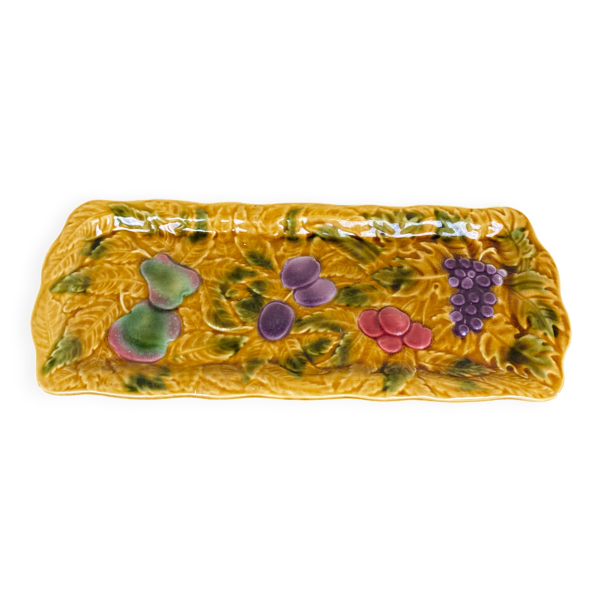 Elongated dish in yellow Digoin Sarreguemines Barbotine