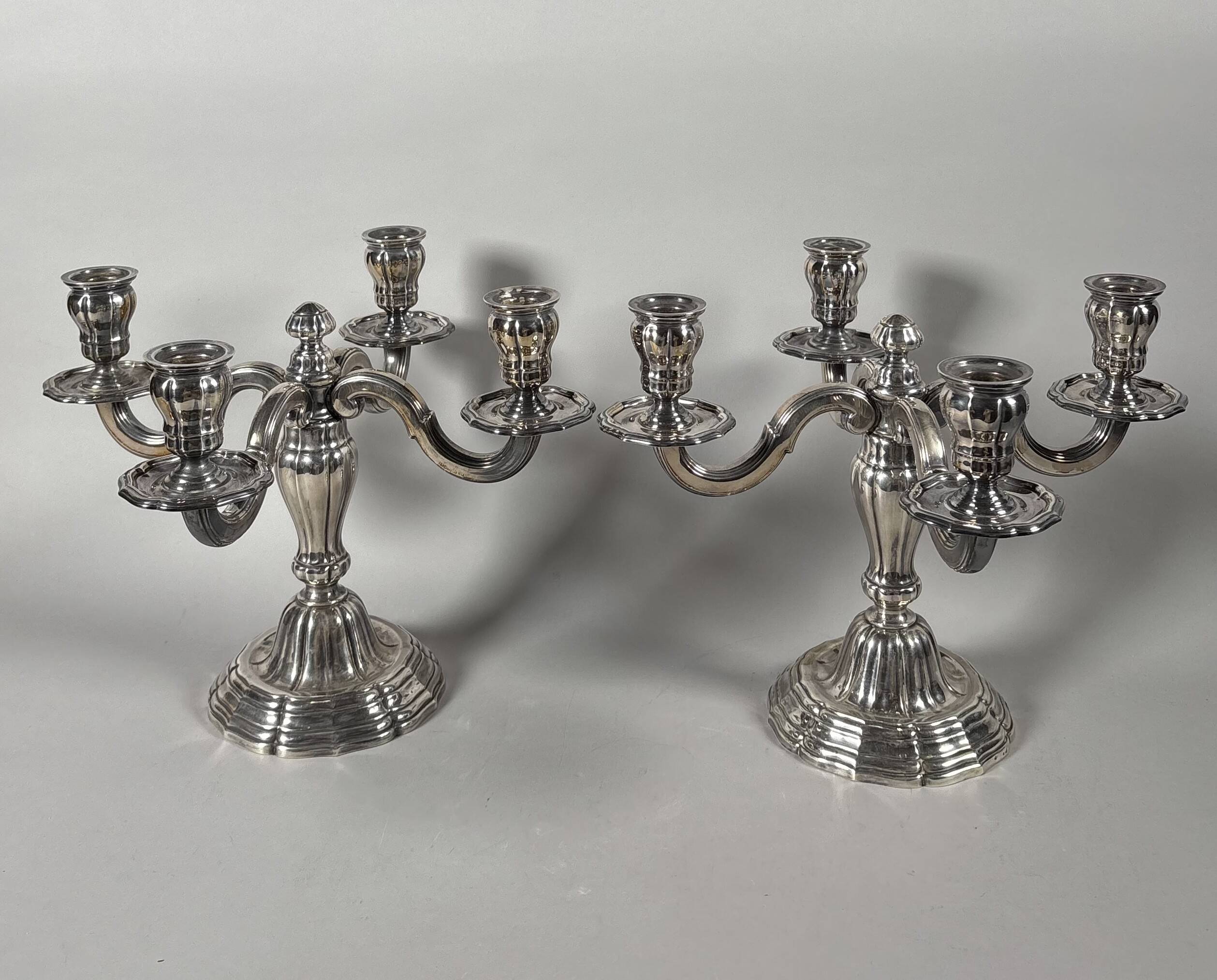 Pair of solid silver 950 candelabra in Louis XVI style