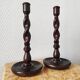 Old pair of English turned wood candlesticks